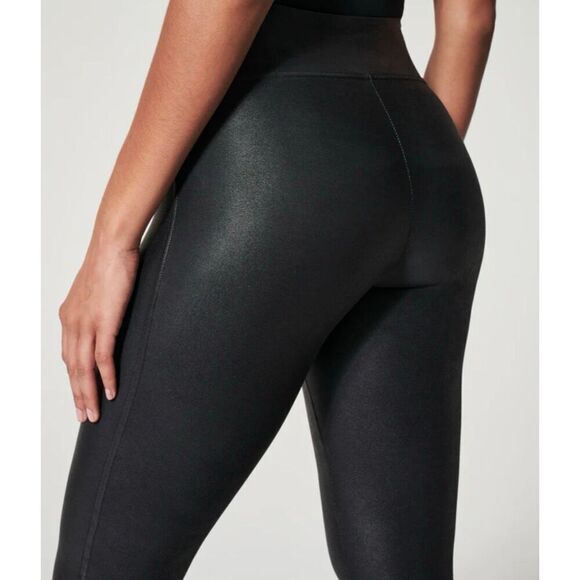 SPANX SZ Small Faux Leather Leggings #2437 Edgy Sleek Shaping High Waist - Picture 8 of 8